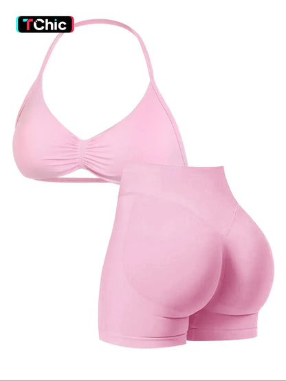 New Women'S Sporty Yoga Set, High-Waist Tight-Fitting Shorts and Tank Top, Summer Fitness for Running and Gym, High Waisted Yoga