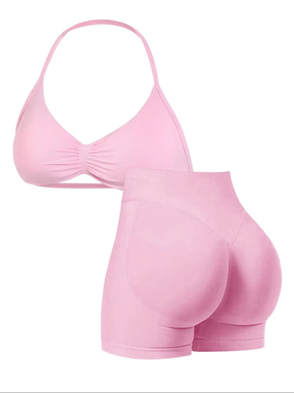New Women'S Sporty Yoga Set, High-Waist Tight-Fitting Shorts and Tank Top, Summer Fitness for Running and Gym, High Waisted Yoga