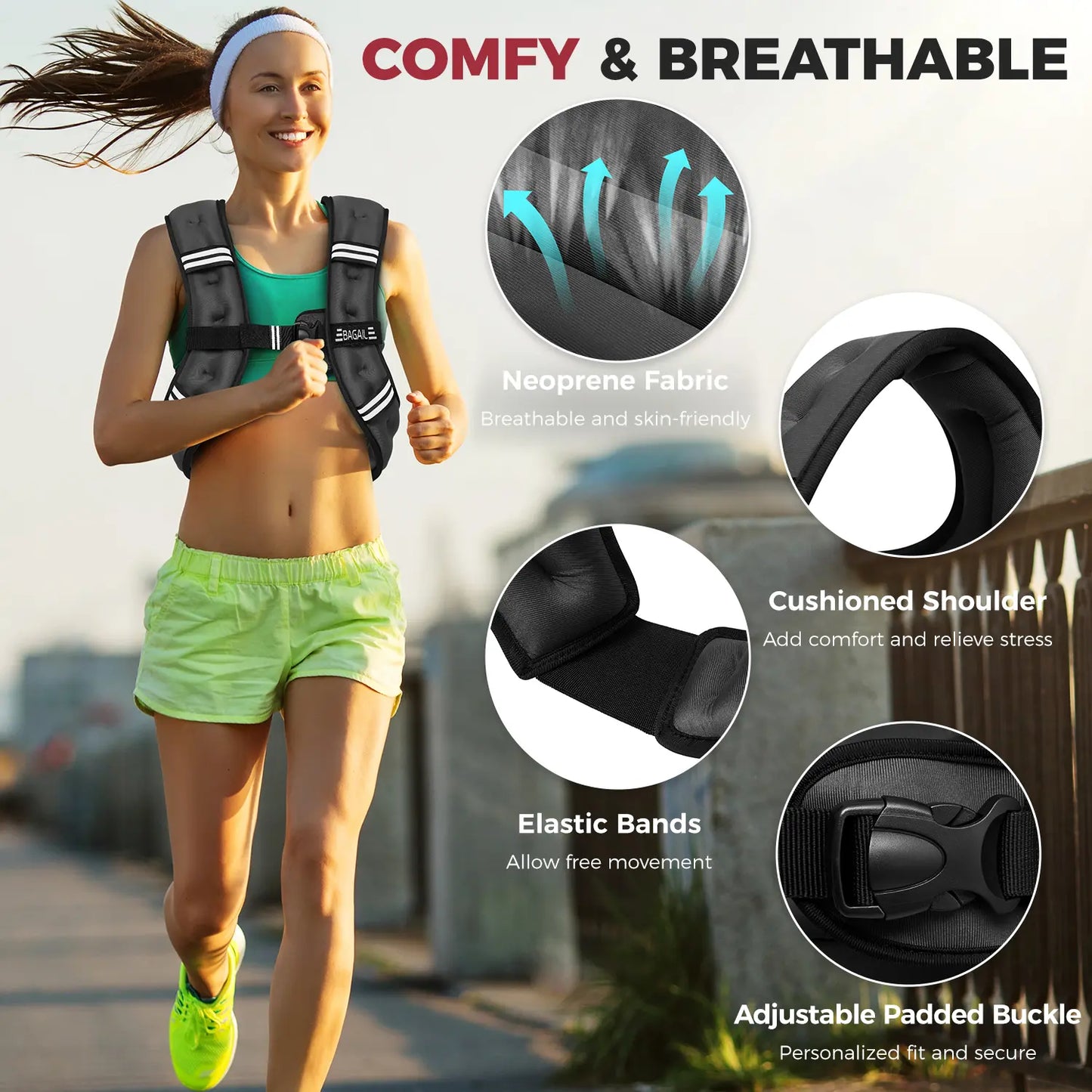 【Jumpstartsale】Bagail Weighted Vest, 5Lbs/8Lbs/10Lbs/12Lbs/15Lbs/20Lbs/25Lbs/30Lbs Weight Vest with Detachable Phone Pouch, Rucking Vest for Women, Men, Walking, Weight Loss, Training, Running